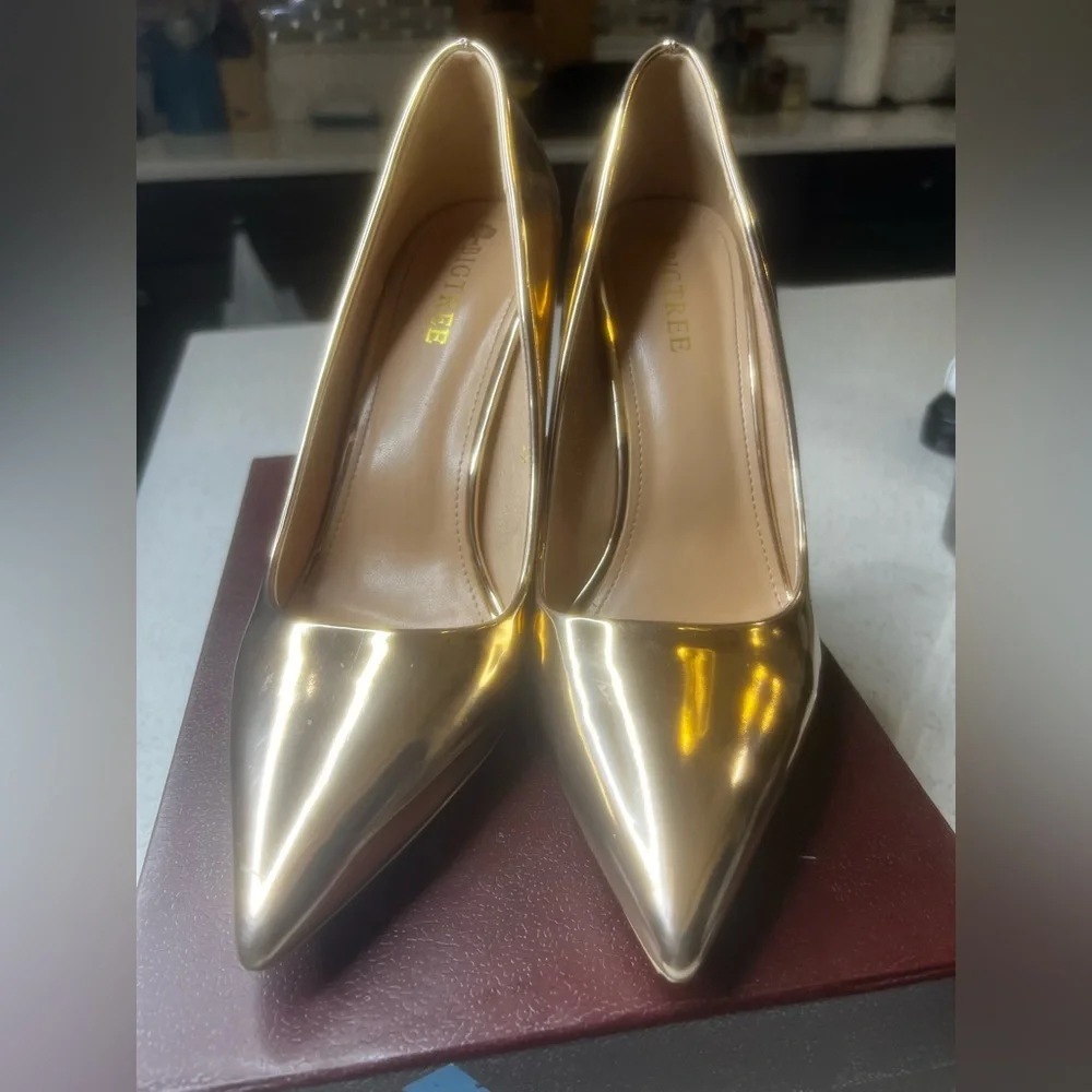 Big Tree metallic gold stiletto pumps heel party nye 39 glam maximalist 💕 ky9511